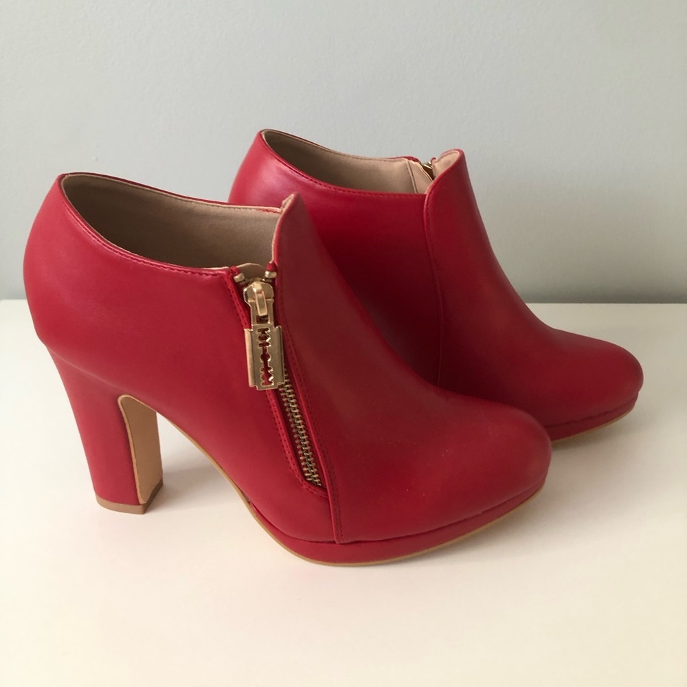 Allegra K Red Heeled Ankle Boots